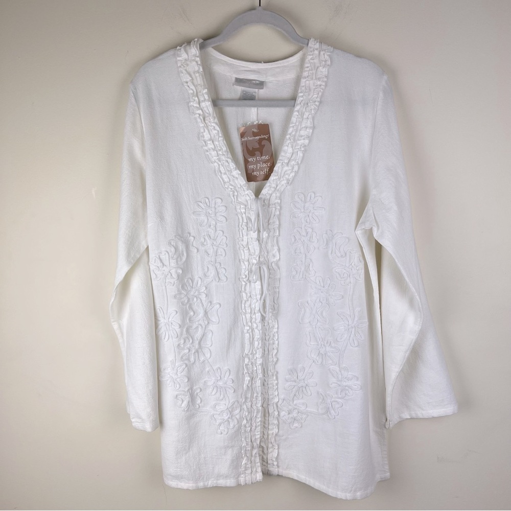Soft Surroundings | Ivory Cotton Brocade V Neck Tunic | PL